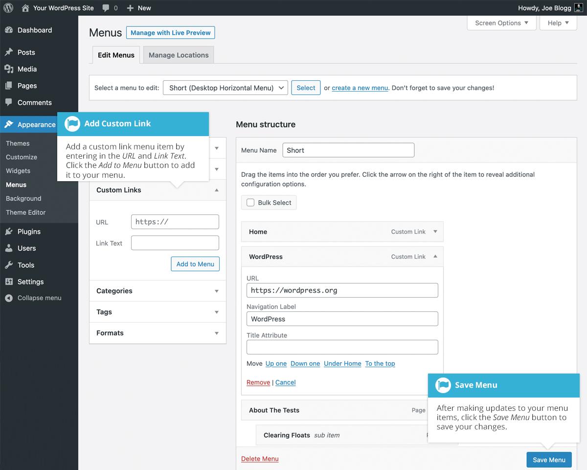 Adding Custom Links and Pages to Your Menu